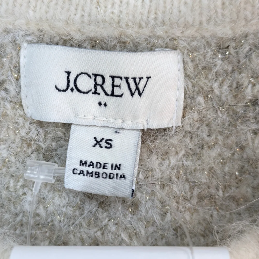 NWT‎ J.Crew Factory Argyle Cardigan Sweater Cream Tan Gold Thread Classic XS